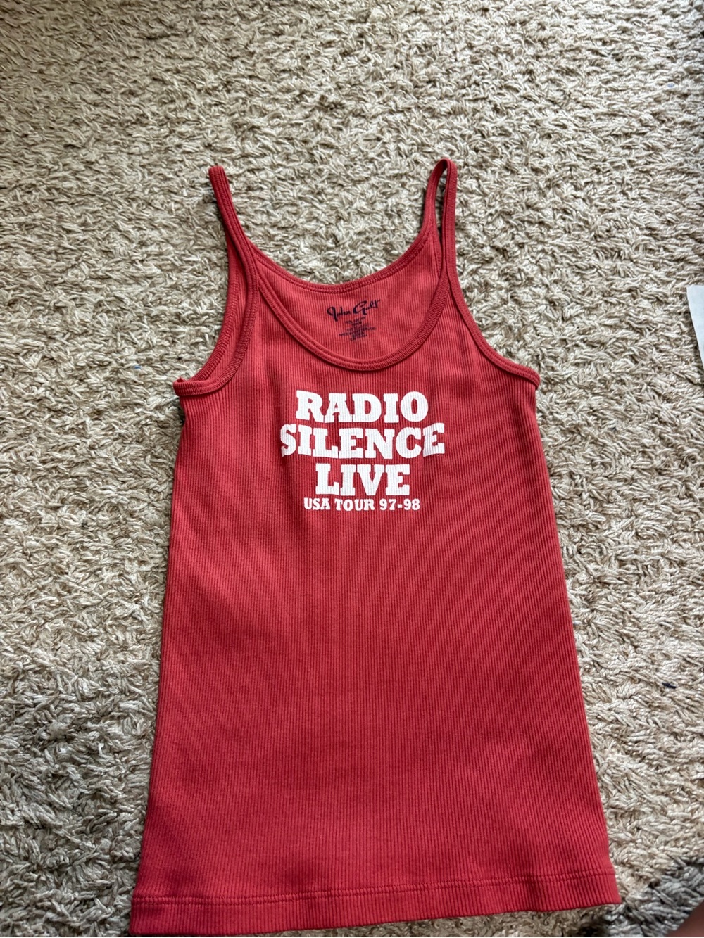 Brandy Melville Red Ribbed 'Radio Silence Live' Graphic Tank